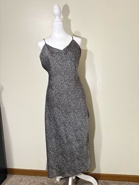 Abercrombie & Fitch Black and White Micro Print Slip Midi Dress